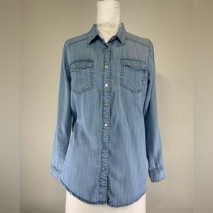 Blue Soft Lyocell Denim Shirt - Western Utility Style - Size M